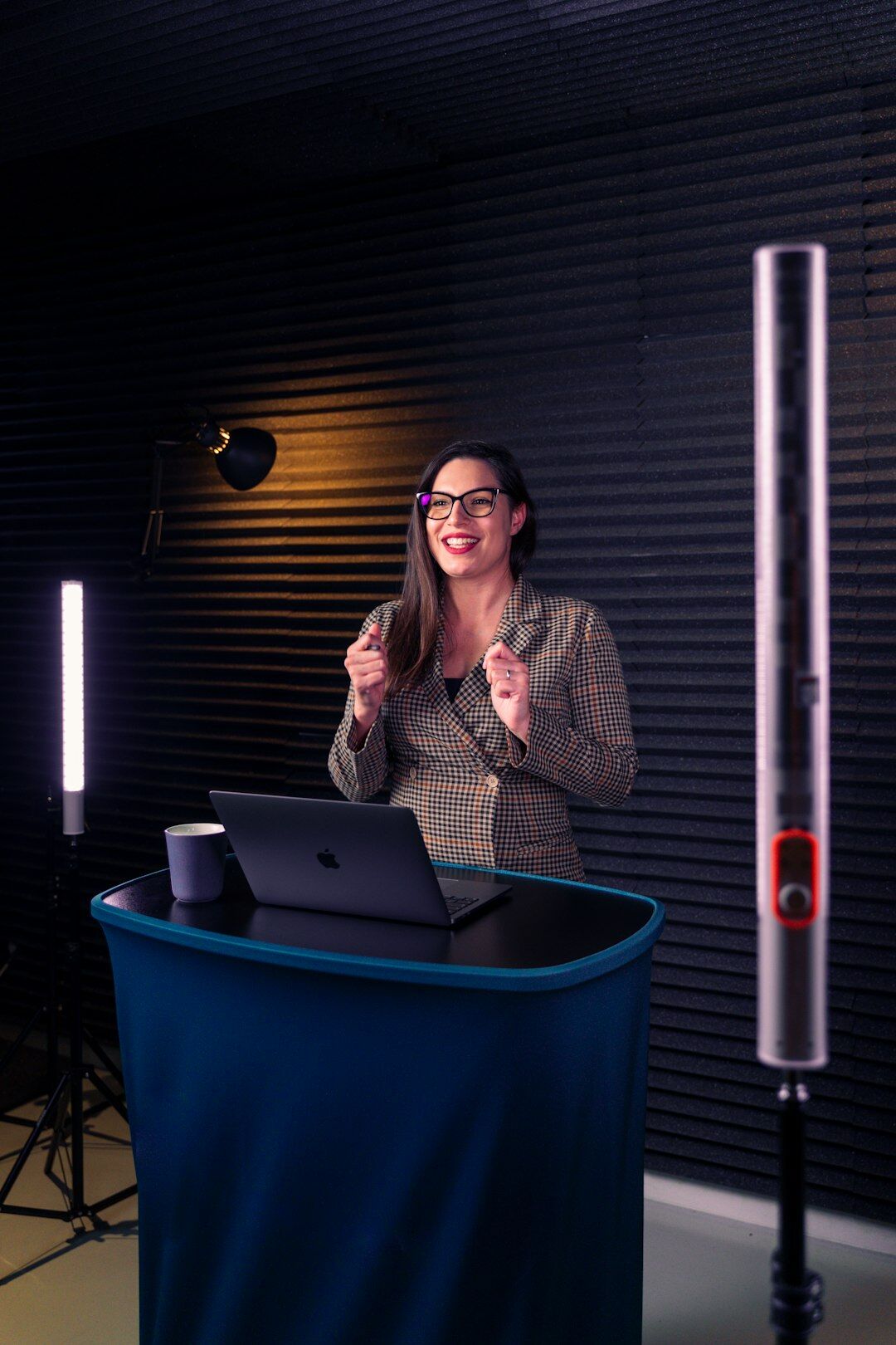 confident speaker at podium